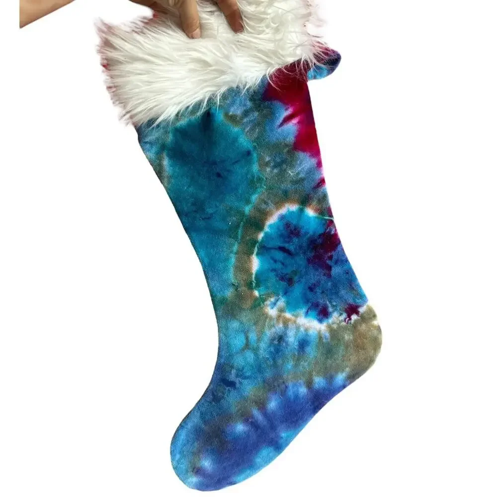 Christmas Stocking Handmade Tie Dye Blue Purple Pink Velour Hippie Holidays NEW